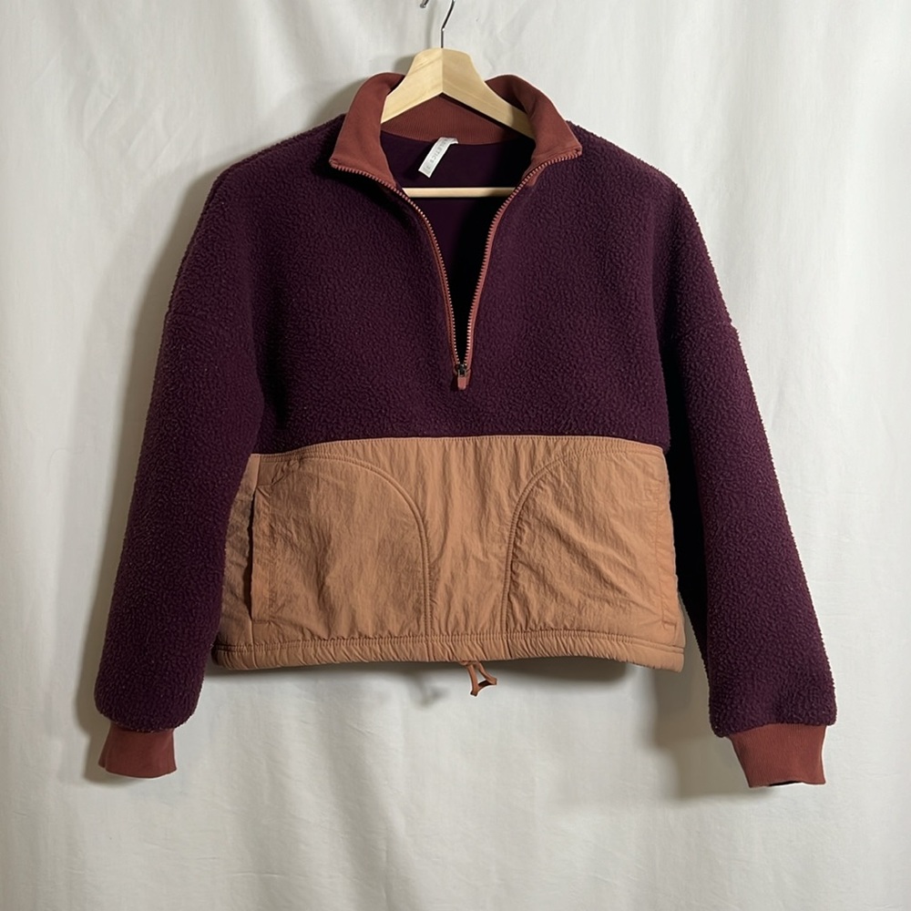 Fabletics Mallory Fleece Pullover Medium Half Zip Sweater Pockets Burgundy Crop